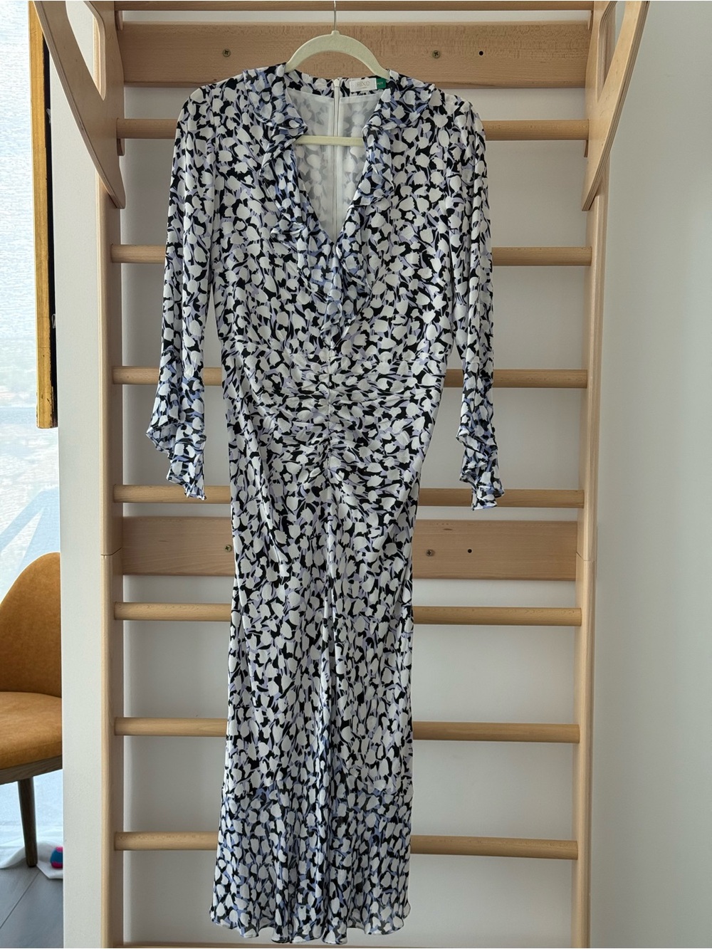 Abstract Floral V-Neck Silk Wrap Dress